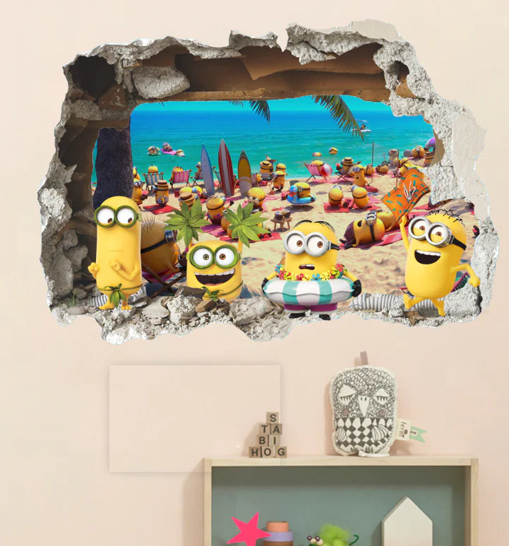 3D Cartoon Seaside Wall Stickers for Kids' Rooms