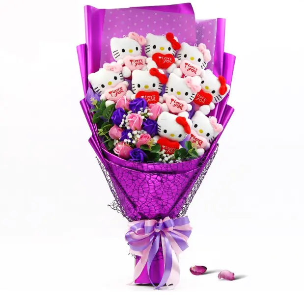 Hello Kitty Cartoon Bouquet with Plush and Fake Flowers
