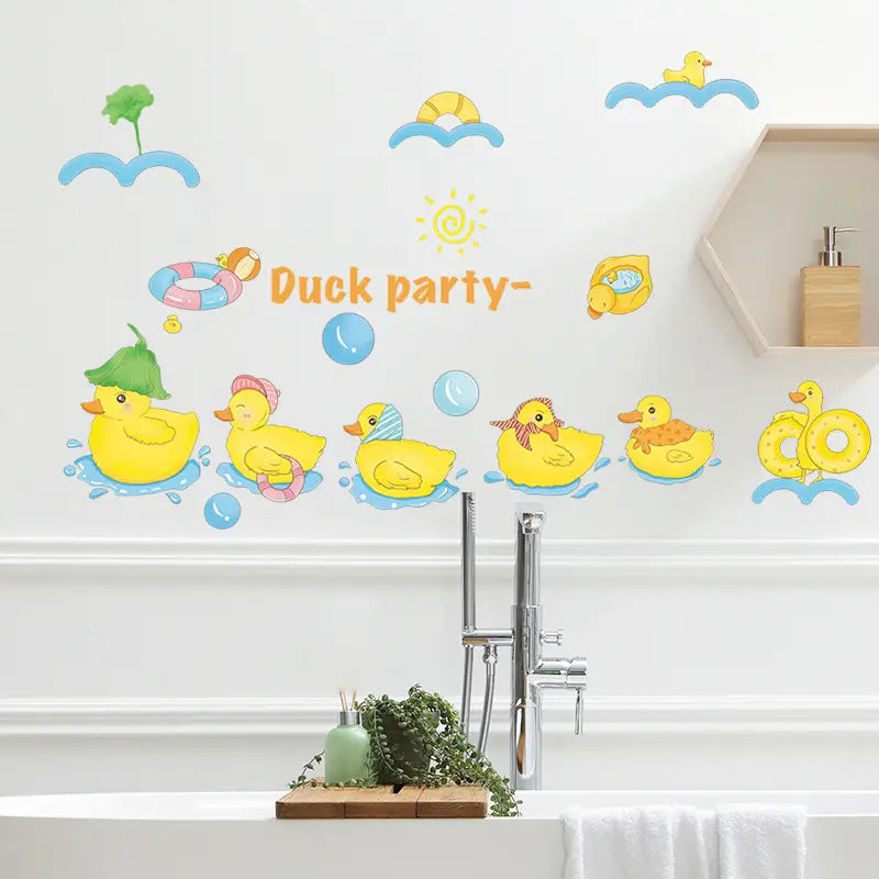 Cute Cartoon Yellow Duck Wall Stickers for Bathroom Decor