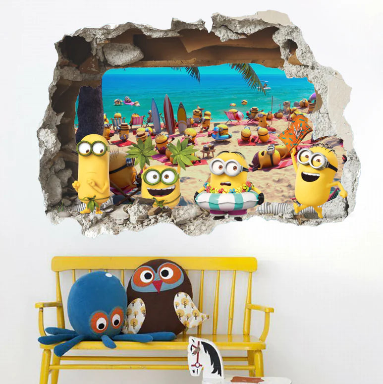 3D Cartoon Seaside Wall Stickers for Kids' Rooms