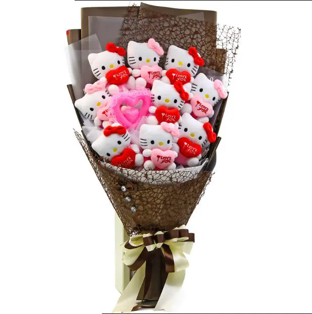 Hello Kitty Cartoon Bouquet with Plush and Fake Flowers