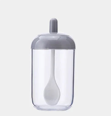 Simple Round Kitchen Seasoning Jar with Spoon and Lid