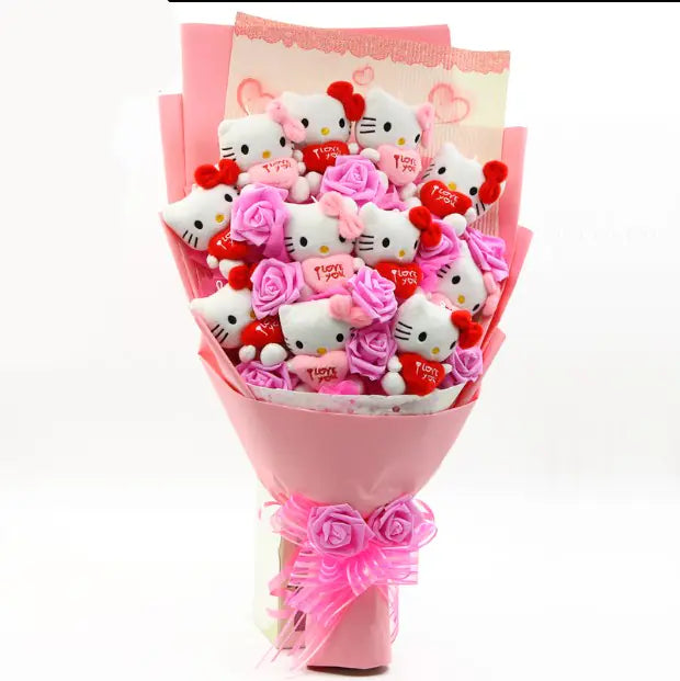 Hello Kitty Cartoon Bouquet with Plush and Fake Flowers