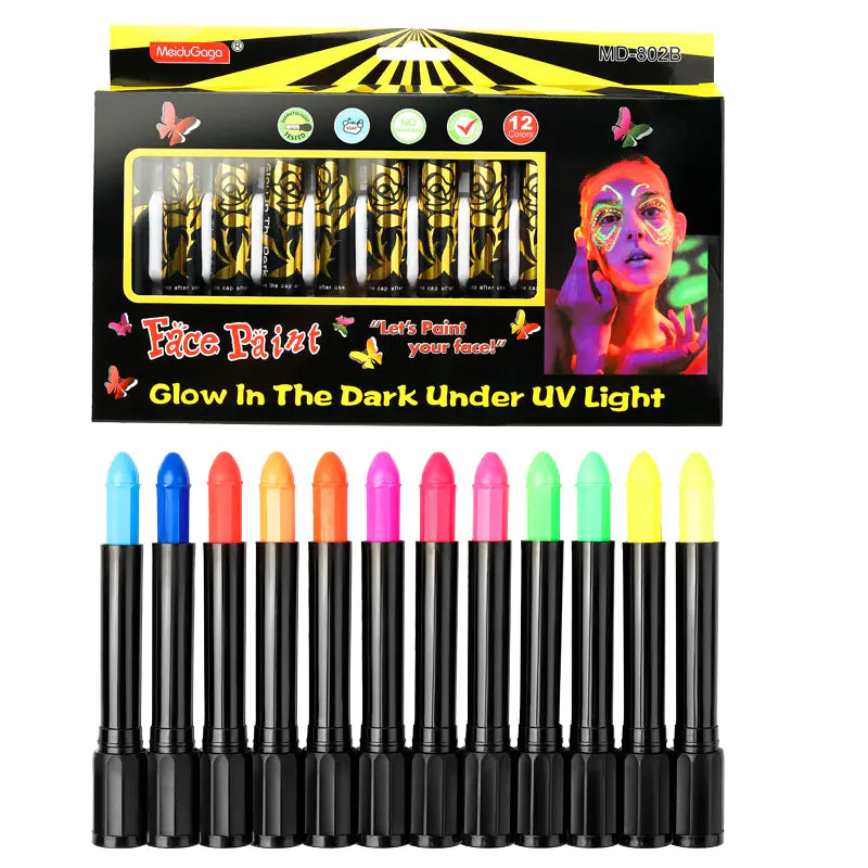 Glow-in-the-Dark Face Paint Crayon Set for Halloween