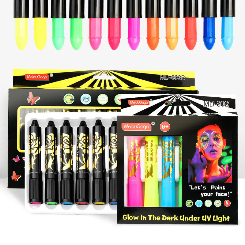 Glow-in-the-Dark Face Paint Crayon Set for Halloween
