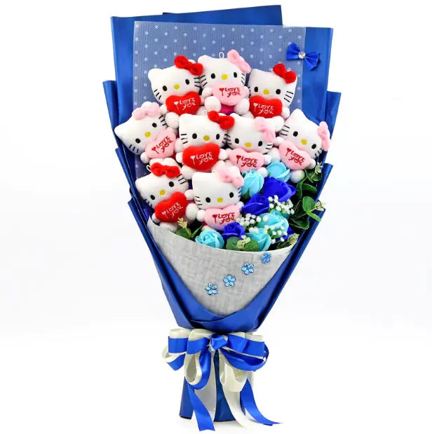 Hello Kitty Cartoon Bouquet with Plush and Fake Flowers