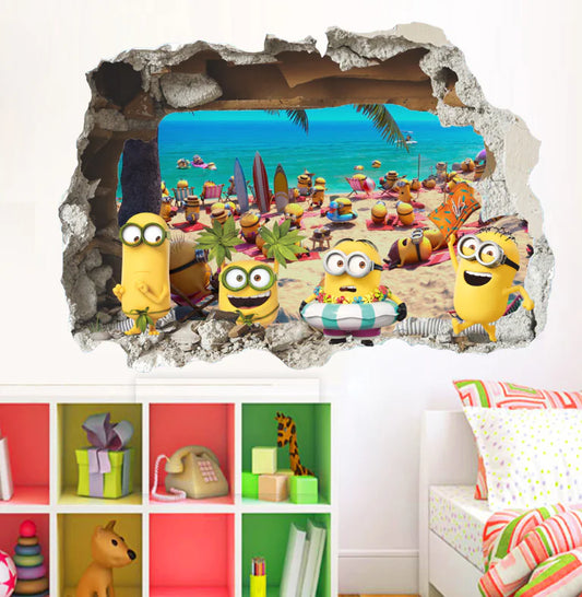 3D Cartoon Seaside Wall Stickers for Kids' Rooms