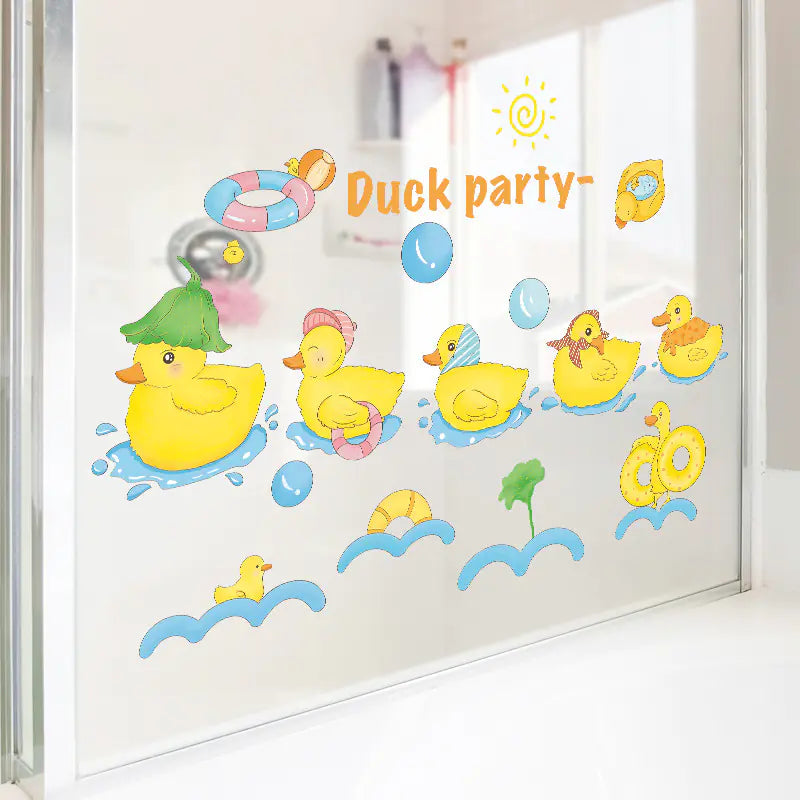 Cute Cartoon Yellow Duck Wall Stickers for Bathroom Decor