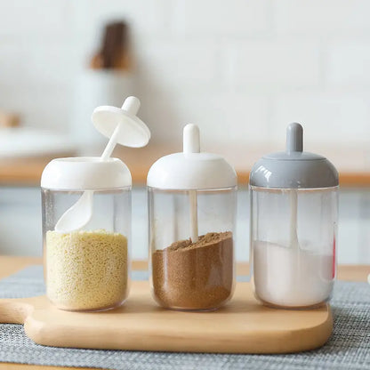 Simple Round Kitchen Seasoning Jar with Spoon and Lid