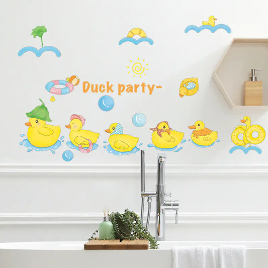 Cute Cartoon Yellow Duck Wall Stickers for Bathroom Decor