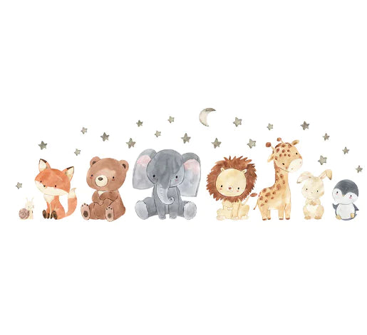 Cute Africa Animals Watercolor Wall Stickers Set