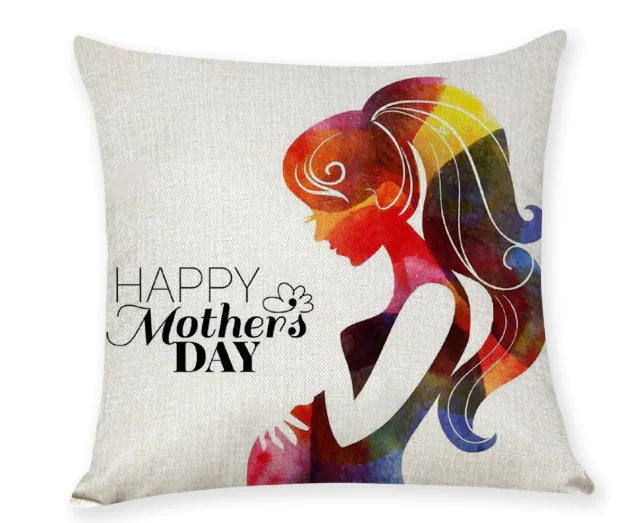 Mother's Day Linen Throw Pillowcase for Sofa (17.7in)