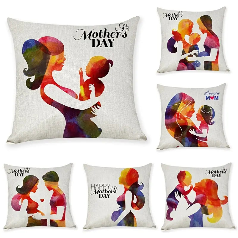 Mother's Day Linen Throw Pillowcase for Sofa (17.7in)