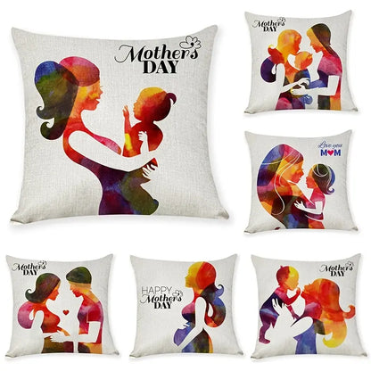 Mother's Day Linen Throw Pillowcase for Sofa (17.7in)