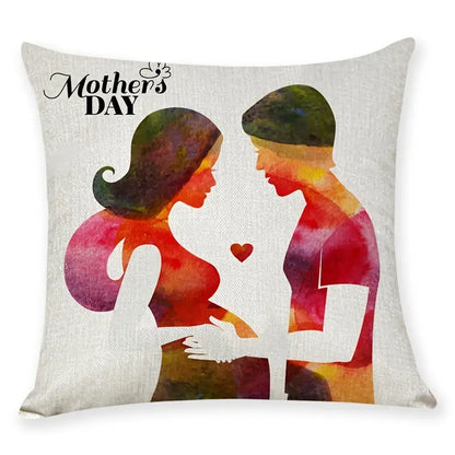 Mother's Day Linen Throw Pillowcase for Sofa (17.7in)