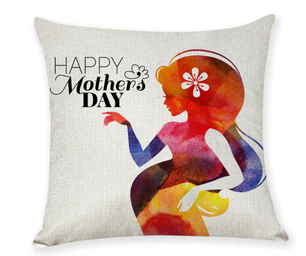 Mother's Day Linen Throw Pillowcase for Sofa (17.7in)