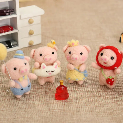 Wool Felt DIY Kit for Beginners - Handmade Piggy Dolls