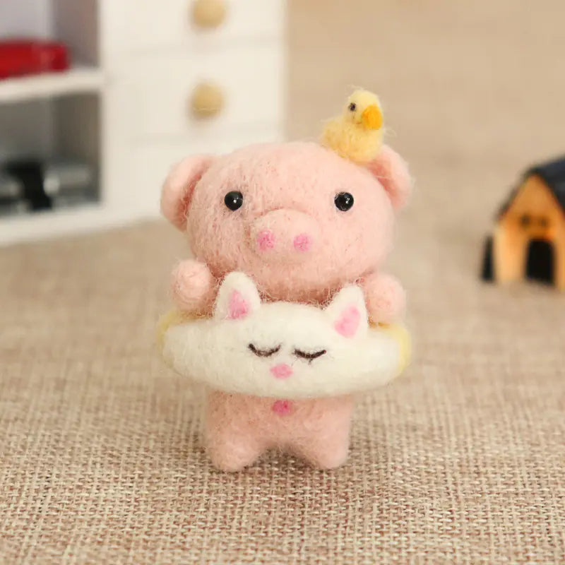 Wool Felt DIY Kit for Beginners - Handmade Piggy Dolls