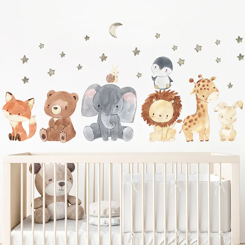 Cute Africa Animals Watercolor Wall Stickers Set