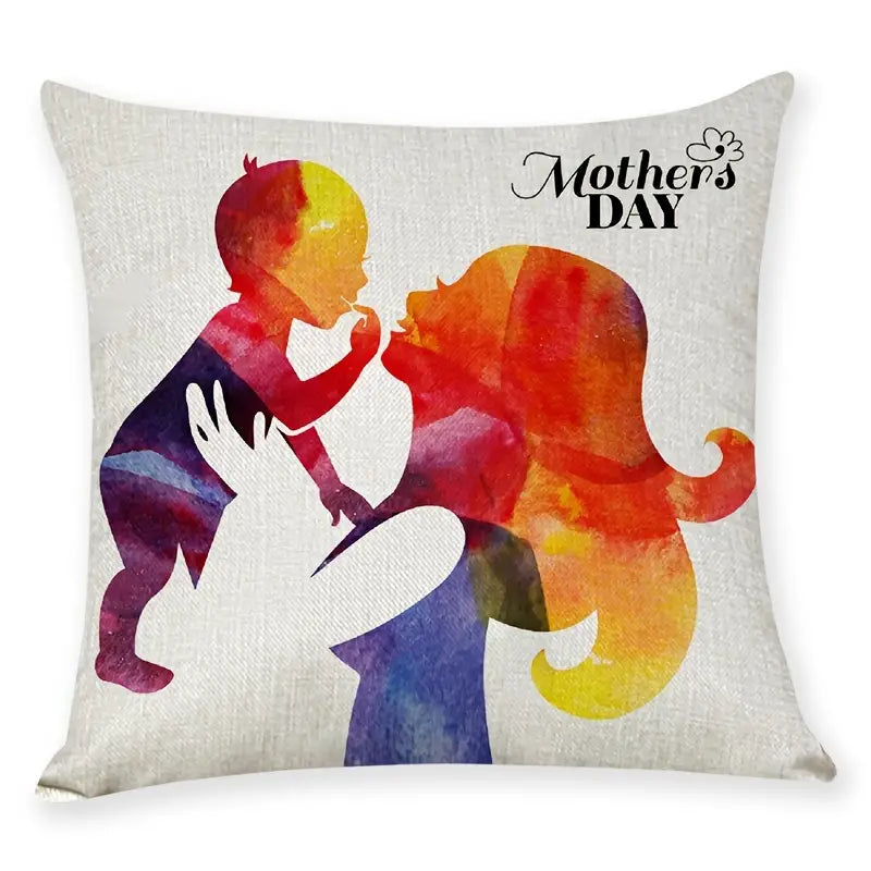 Mother's Day Linen Throw Pillowcase for Sofa (17.7in)