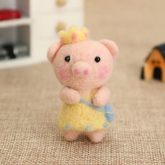 Wool Felt DIY Kit for Beginners - Handmade Piggy Dolls