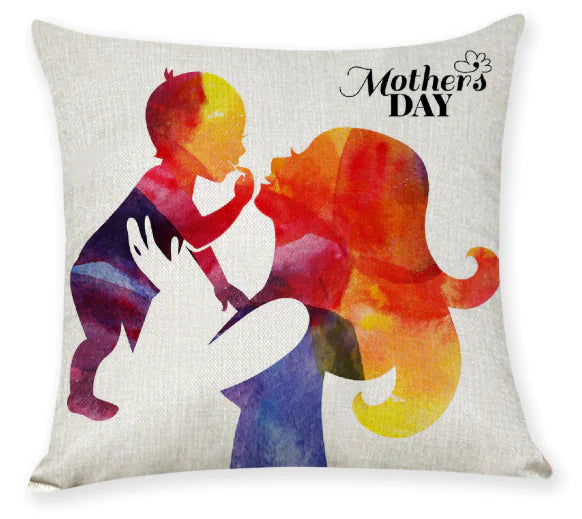 Mother's Day Linen Throw Pillowcase for Sofa (17.7in)