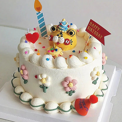 Cute Polymer Clay Tiger Birthday Hat Decoration