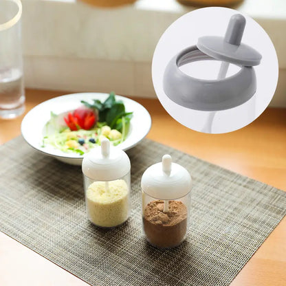 Simple Round Kitchen Seasoning Jar with Spoon and Lid